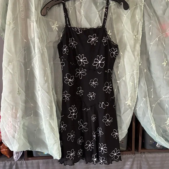 Wild Fable Black Mini Dress with White Floral Accents - Picture 1 of 5